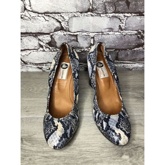 LANVIN Ivory Blue Snake Print Leather Ballerina Pumps Wedges Women 40EU/9.5M US - Picture 3 of 16